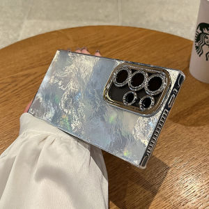 Ốp cho Samsung S24 Ultra s23ultra S25 s24fe A55 A16 A54 A35 A25 a15glacier Mẫu lấp lánh tấm dán bảo vệ ống kính trường hợp khó khăn newyear cô gái silverpink Ốp chống sốc