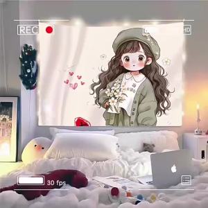 Ready stock sa local warehouseModern Minimalist Bedside Decorative Background Cloth ins Cartoon Tapestry for Bedroom Dormitory Live Streaming Background Cloth