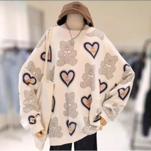 Sweater Wanita Oversize | LOVE BEAR FULL PRINT Sweater Korean Style Wanita | morin sweater