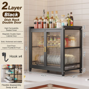 Supermarket 2/3Tier Rak Pinggan Stainless Steel Dish Cabinet Rack With Cover Dish Drainer Dish Rak Kitchen Plate Drying Rack Storage Organizer HX28-2782