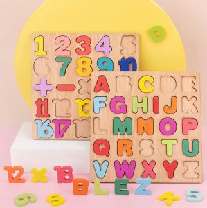 Mainan Edukasi Anak Wooden Chunky Puzzle Kayu ABC Number Alfabet Alphabet Huruf Besar Angka Puzzle Kayu MURAH