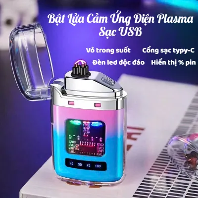 Bật Lửa Điện Plasma Cảm Ứng | Sạc USB | Trong Suốt Cao Cấp | Không Ngọn Lửa Chống Gió | Mini Bỏ Túi
