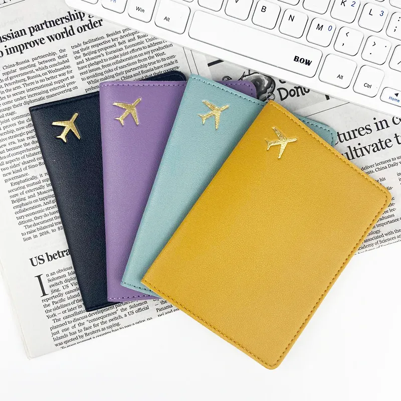 Business Card Hot Stamping Aircraft Leather Passport Bag Hand-stitched PU  Passport Holder