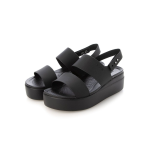Sandal Cross đế xuồng Booklym mid cao 5cm quai bấm cho nữ màu đen tuyền