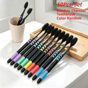 10 Pcs/Set Bamboo Charcoal Toothbrush Ultra Fine Soft Bristle Classic Deep Clean Adult Family Portable Bathroom Supplies Color Random