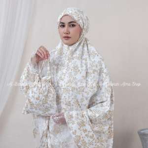 Mukena Katun Foil Glitter Elegan Motif Floral Warna Ivory/Cacao