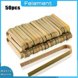 50pcs 10cm Disposable Bread Bamboo Tongs Toast Cooking Tongs Natural Bamboo Tweezers