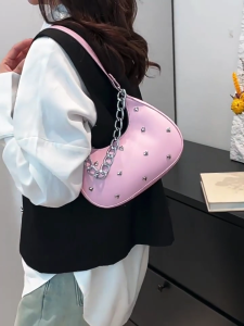 Stylish Armpit Purse Office Handbag with Rivet Decors Elegant Womens Shoulder Bag for Shopping and Dating Occasion