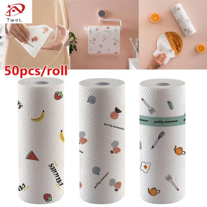 TwoL 50 Pcs /Roll Washable Lazy Rag Kitchen Towel Wet and Dry Household ...