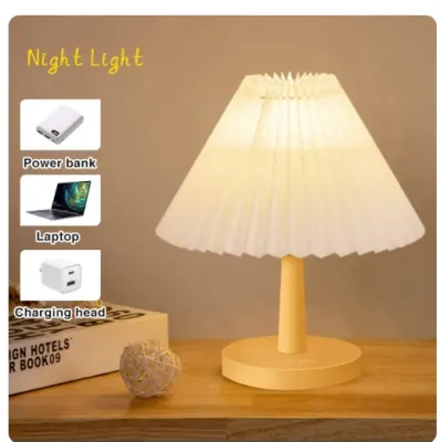 Lampu Meja Minimalis Lampu Tidur Meja Korean retro pleated Vintage Lampu Decorative table lamp anak aesthetic korea berdiri vintage sentuh Umbrella