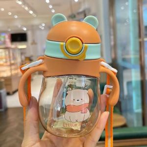 Bình Nước Tập Uống Cho Bé Hình Gấu 300ml Có Dây Đeo Chống Sặc An Toàn Cho Bé