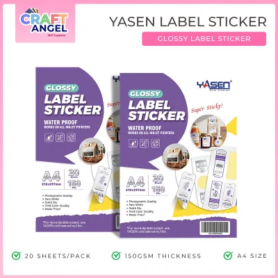 Yasen 20 Sheets Matte/Glossy Label A4 Size 150GSM Waterproof Sticker Paper for Printing Printable Self Adhesive Sticker