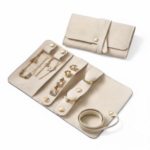 FLYING PU Leather Jewelry Roll Bag Roll Up Design Foldable Jewelry Storage Bag Durable Lightweight Necklace Storage Pouch Travel Use