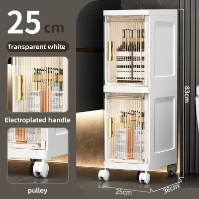 25CM-30CM/Transparent Slim Plastic Drawer Gap Plastic Drawer Cabinet Bathroom Cabinet Moving Rack Kitchen Narrow Organizer Storage Cabinet
