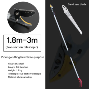 3M Telescopic Fruit Picker Pole Fruit Picker Garden Sharp Blade Tree Branch Cutter Long Reach Pole Saw for Pruning Branches and Plants Branch Pruning Tool Fruit Picker