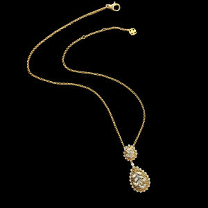 Sinboia 18K Saudi Gold Pawnable Necklace For Women Geometric Cutout Lace Pendant Drop