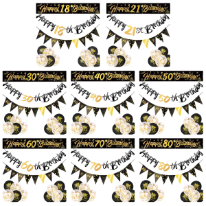 Birthday Decorations for Men Black Gold Happy Birthday Banners and Balloons Set for Party Supplies