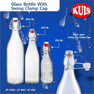 LIVING HOME Botol Minum Botol Kaca Aesthetic Botol Minum Kaca 500ml Tentengan / Botol Minum Kaca 1000ml Tentengan / Botol Minum Kaca Multifungsi / Botol Kaca Bening / Botol Kaca Minuman / Botol Kaca Saus / Botol Kaca Swing Tutup Fleksibel 1000ML