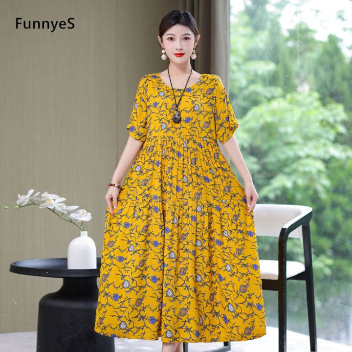 FunnyeS Dress For Woman One-Piece Mid Length Skirt Middle Clothing oversize  Loose Hem 20 | Lazada PH