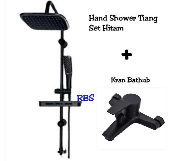 Hand Shower Tiang Set Minimalis Black + Keran Bathub Shower Tiang Mandi Hitam Stainless Hand