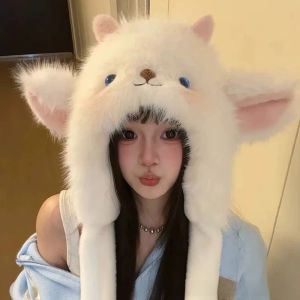 CHUAN Cừu Mũ bảo vệ tai bằng vải nhung Chống gió Lông xù Mũ Mông Cổ Dễ thương Dày Mũ giữ ấm mùa đông Thời trang nữ