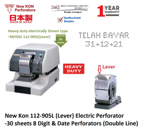New-Kon 112-905 (Pin) & 112-905L (Lever) Electric Perforator 8 Digit Perforators (Double Line) - 30 sheets Perforator for 8 Letters & Date - 2 Lines