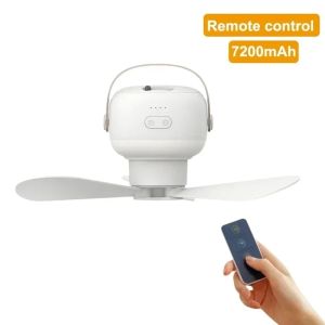 Portable Ceiling Fans Outdoor Camping Fan Tent Ventilator Cooler Rechargeable Electric Fan Remote Control LED Lighting for Camping