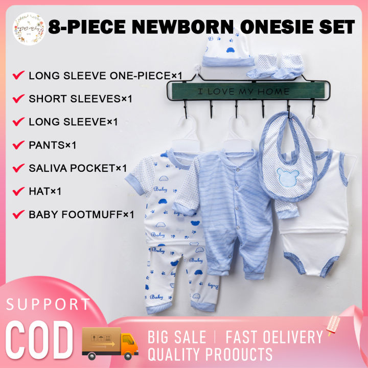CiCi 8Pcs/Set Newborn Baby Clothes Set Outfits Tops Pants Romper Hat Bibs  Bodysuit Gift Set Baby Needs With Package 0-3M - Main Image