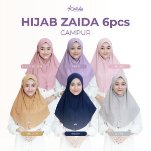 Kalisha - Paket Hemat 6 PCS Zaida Size M Hijab Instan Daily Olahraga Non Pad Bahan Jersey