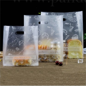50pcs Transparent Printed Tote Bags Thickened Bakery Bags For Milk Tea Fruit Bread Cake Packaging