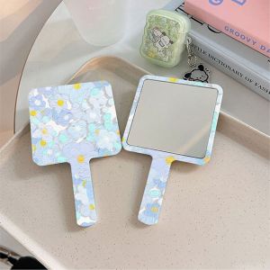 BAIXL Hand-Held Make-Up Mirror Square Flower Cosmetic Mirror Portable Ins Style Makeup Tools Woman