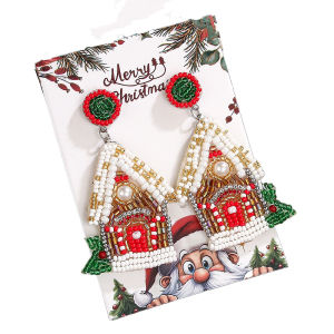 HOUCHU Xmas Merry Christmas Earrings Sweater Snowflake Handmade Beaded Ear Drop Cute Jewelry Boots Ear Stud Woman