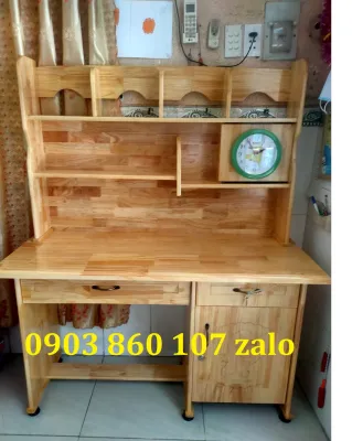 Bàn học gỗ thông kèm kệ đựng sách vở giá rẻ cho bé học lâu dài 1M1M2