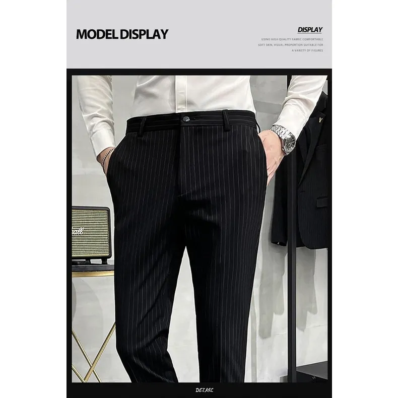 Men'S Stripe Suit Pants Korean Style Striped Trousers Slacks for Men High  Quality Pants Casual Daily Loose Fitting Pants Versatile and Slimming Pants