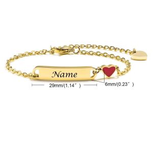 Customized Heart Star Flower Bracelet Little Girl Boy Engravable ID Name Date Bracelet Personalized DIY Adjustable Not Allergenic Stainless Steel Chain Kid Bracelet