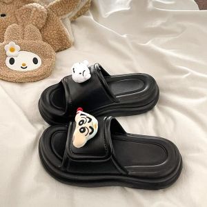 [Free Shipping] New Cute Cartoon Slip-On Slippers With Thick Soles Non-Slip For Women To Wear Outside Featuring Crayon Shin-Chan Design Suitable For Summer