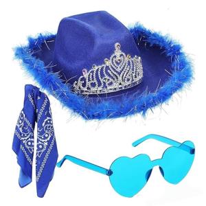 Cowboy Hat Scarf and Heart Shape Glasses Set For Women Camping Hiking Backpacking Music Concert Themed Parties
