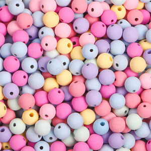 30g Plastic Acrylic Beads Macarons Candy Solid Color Matte Frosted Round Loose Beads For Necklace Bracelet DIY Jewelry Making Accessories
