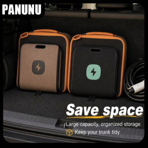 Ev Charging Cable Storage Case Portable Pvc Leather Carry Bag Anti Compression Velcro Strap