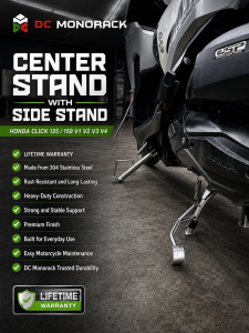 CENTER STAND WITH SIDE STAND HONDA CLICK 125 / 150 V1 V2 V3 V4 HEAVY DUTY LIFETIME WARRANTY 304 STAINLESS