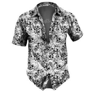 ZEEMIN  Skull Lapel MenS Shirts Horror 3d Print Casual Hawaiian Shirts Man Retro Shirt For Man Street Button Short Sleeves Male Clothes