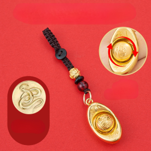 Twelve Zodiac Gold Ingot Keychain Fortune Security Hanging Ornament Chinese Feng Shui Pendant
