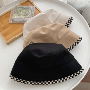 MALAYSIA STOCK Korean Plain Color Trendy Checkered Sport Fashion Fisherman Bucket Hat Flipped Cap A-006