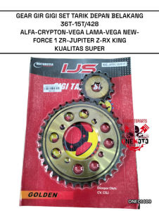 GIR GEAR GIGI SET TARIK DEPAN BELAKANG 36T-15T/428 ALFA CRYPTON VEGA LAMA NEW RX KING KUALITAS SUPER