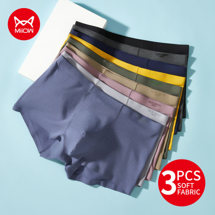 MiiOW 3Pcs Seamless Men Underwear Boxers 60 Count Cotton Underpants ...