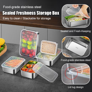 🍱【304 Stainless Steel】Lunch Box Fresh-Keeping Box Bento Box With Lid Leak-Proof Sealed Bento Box Microwaveable Layered Design Bento Box