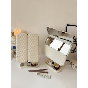 Shell Double Door Led Makeup Mirror With Light Storage Box Lntegrated Desktop Foldable Adjustable Student Holiday Gifts/Makeup Set