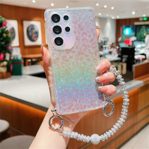 Glitter Diamond Leopard Print Bracelet Case for Samsung Galaxy S25 S24 Ultra S22 S23 Plus S21 S20 FE A55 A54 A15 A35 Chain Cover