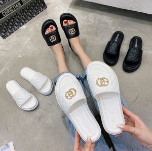 Dép bành mỳ/ quai ngang trơn - vân chám hai màu basic đen trắng đế cao 3cm