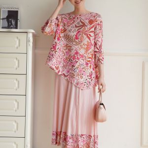 Miyake New High-End Pleated Print Versatile Casual Top #7161-1